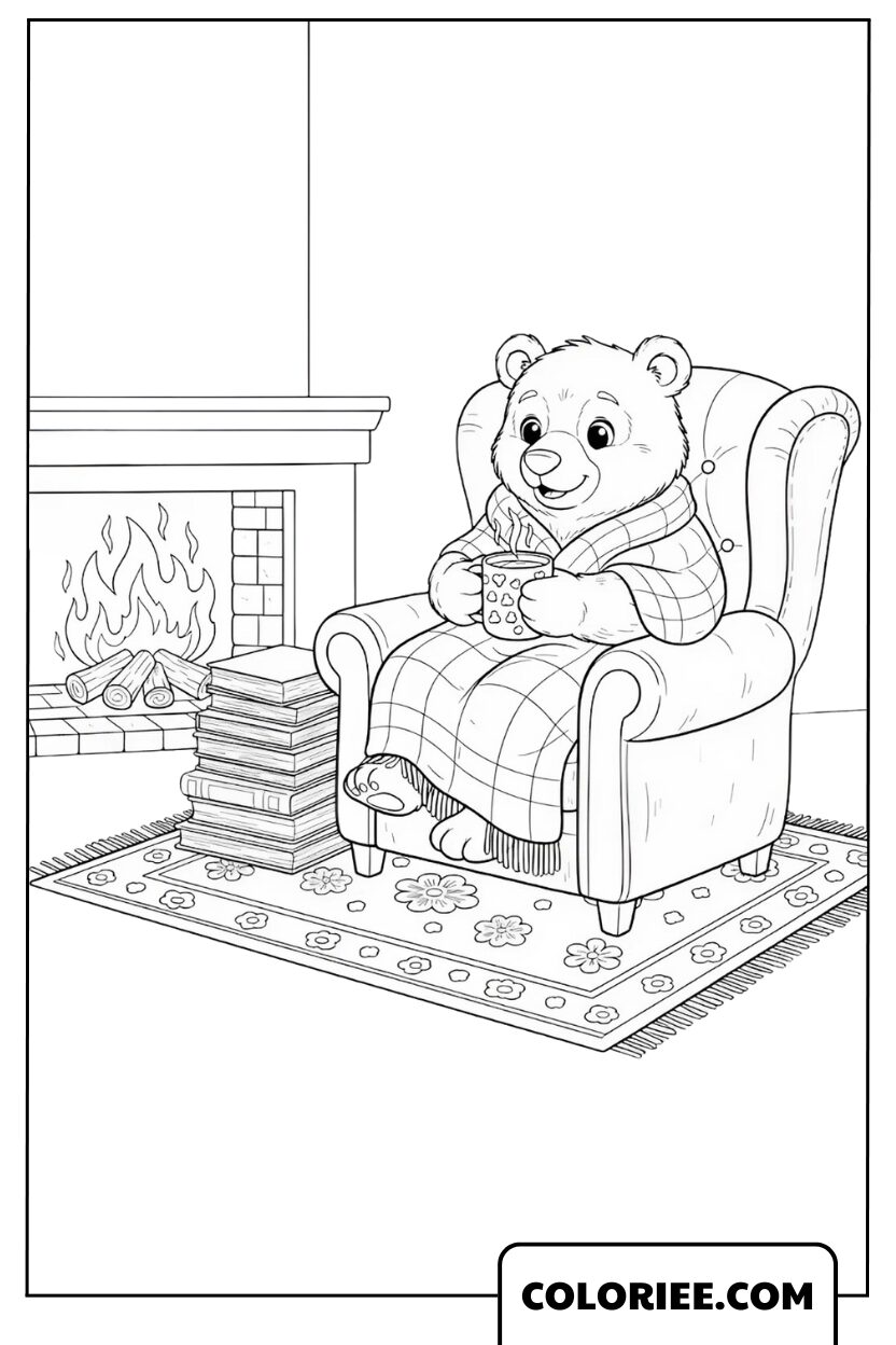 Dessin de l’Ours qui Lit près de la Cheminée