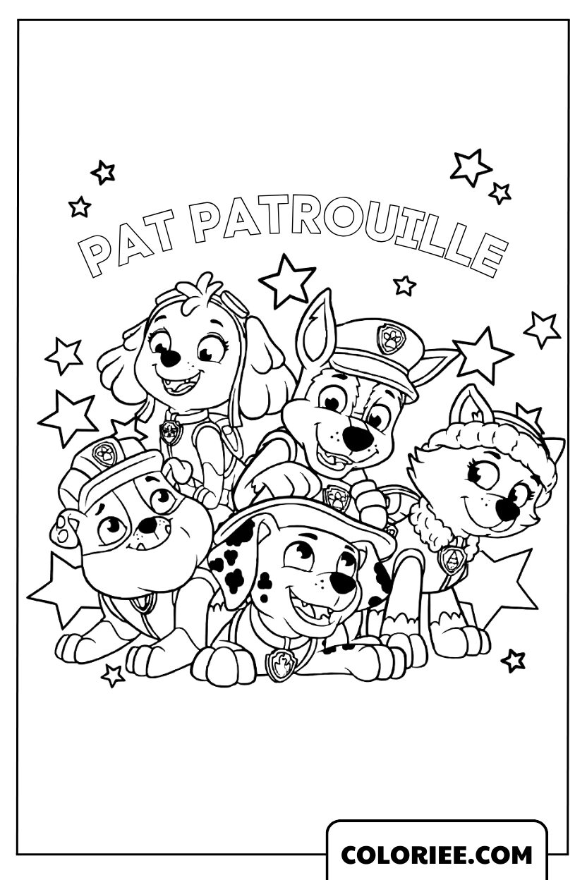 Dessin de l’équipe Pat’ Patrouille super héros mignons