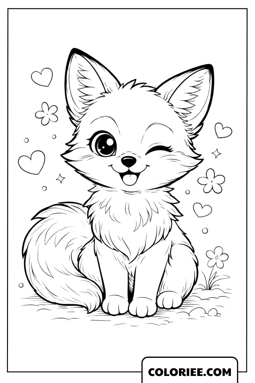 Dessin d'un mignon renard qui fait un clin d'œil.