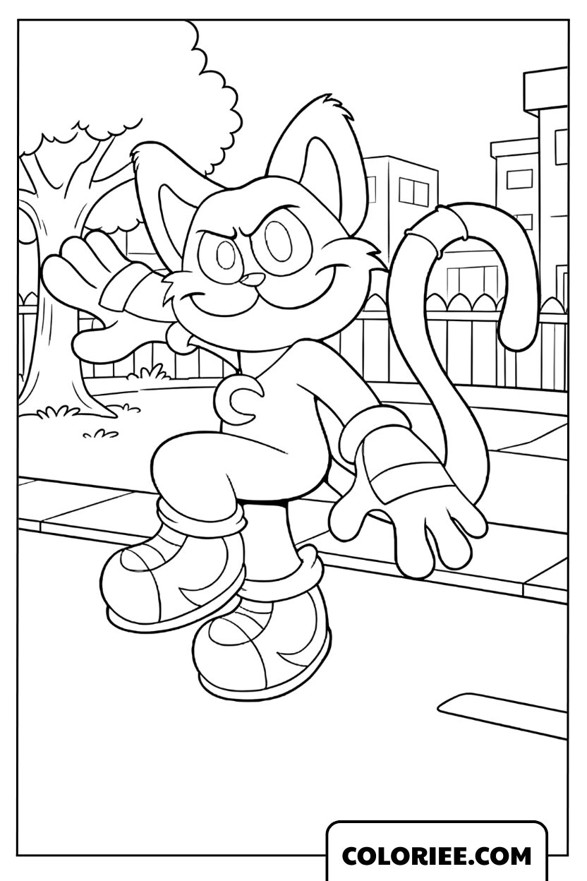 Coloriage CatNap en promenade urbaine