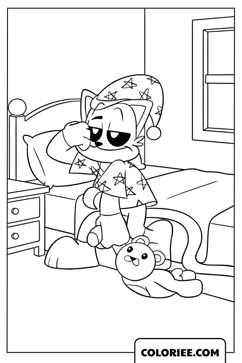 Coloriage CatNap envahi par le sommeil