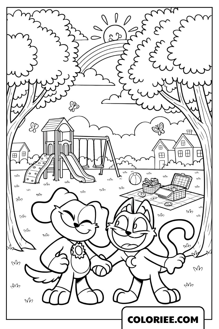 Coloriage CatNap et DogDay en jeu