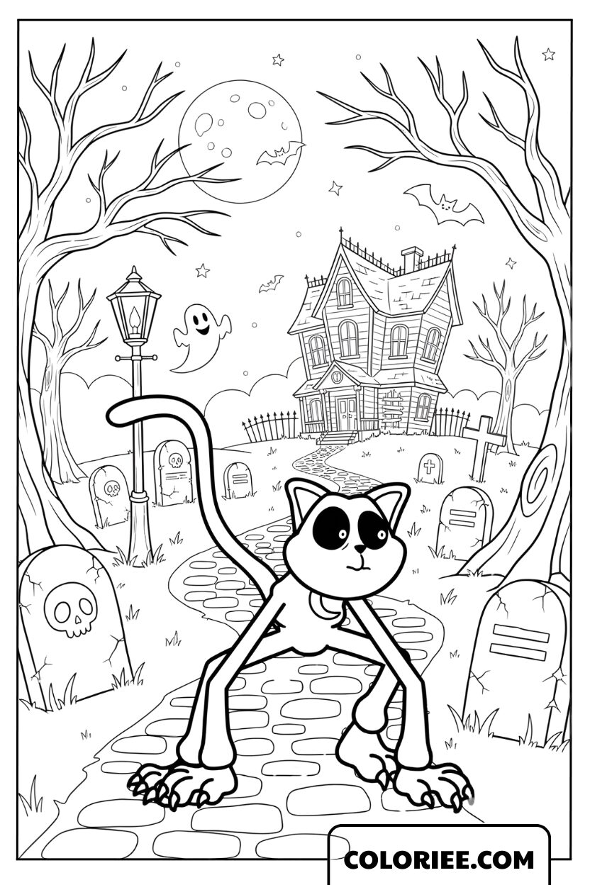 Coloriage CatNap nuit d’Halloween