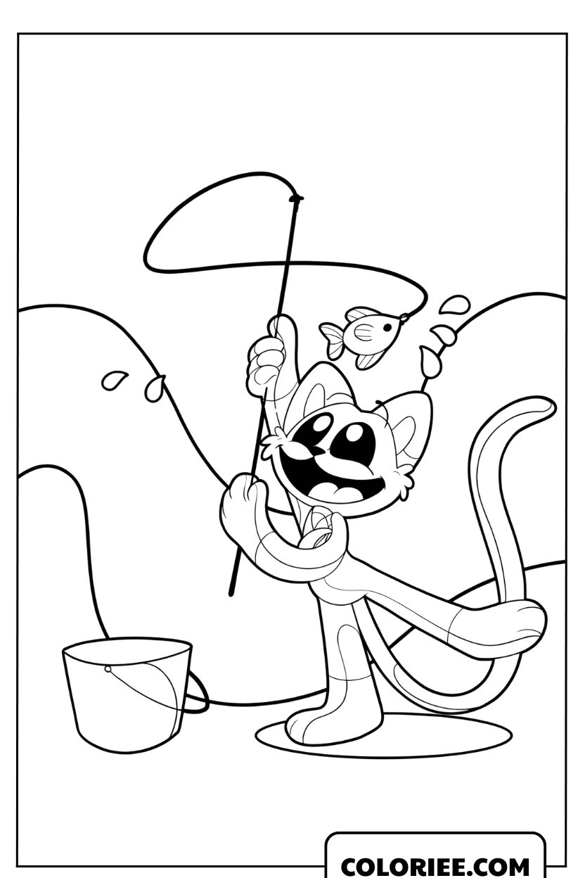 Coloriage CatNap pêche en silence