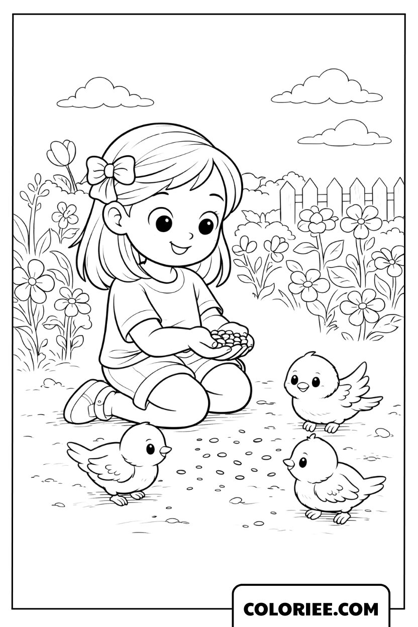 Coloriage Clara nourrit les oisillons