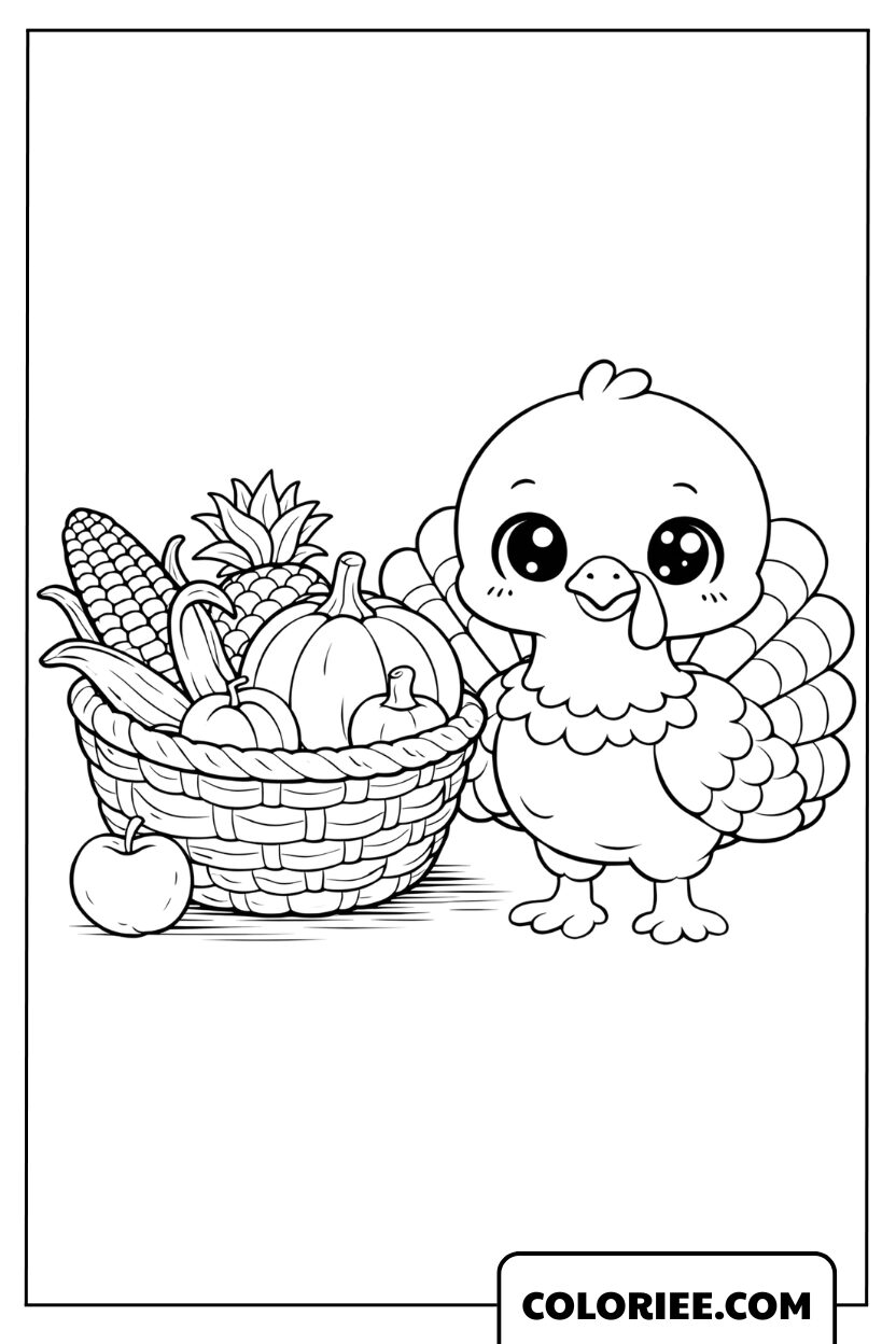 Coloriage Dinde et Panier d’Automne