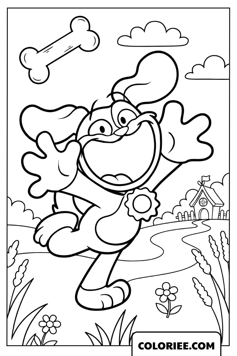 Coloriage DogDay en plein élan de joie