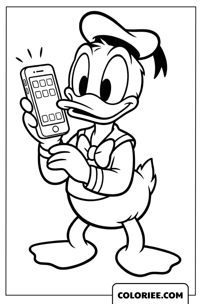 Coloriage Donald Duck utilise un iPhone
