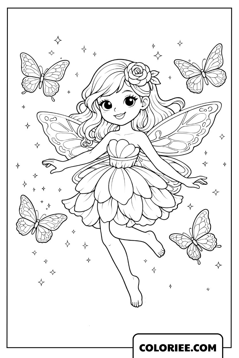 Coloriage Fée Papillon Étincelante
