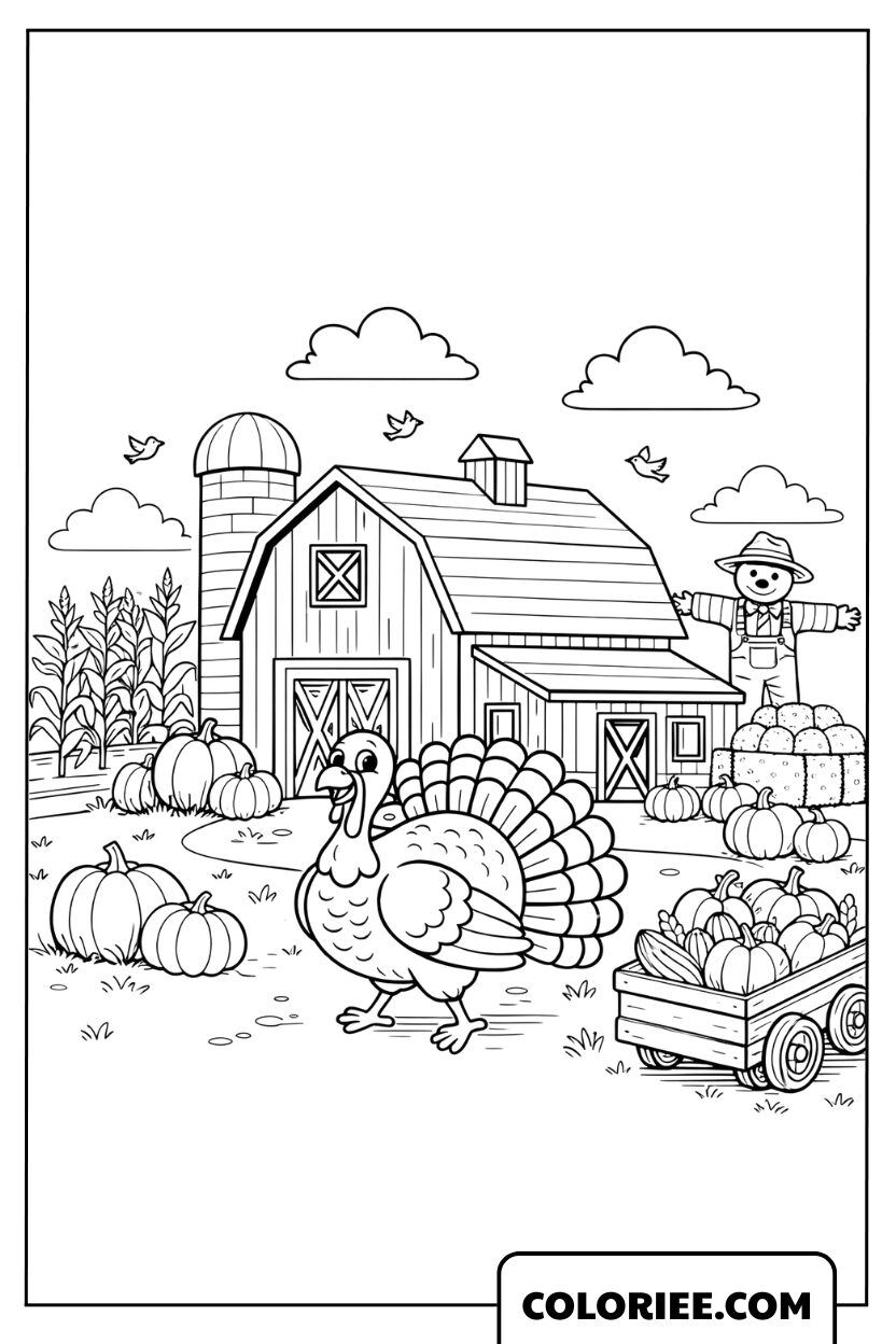 Coloriage Ferme d’Automne Action de Grâce