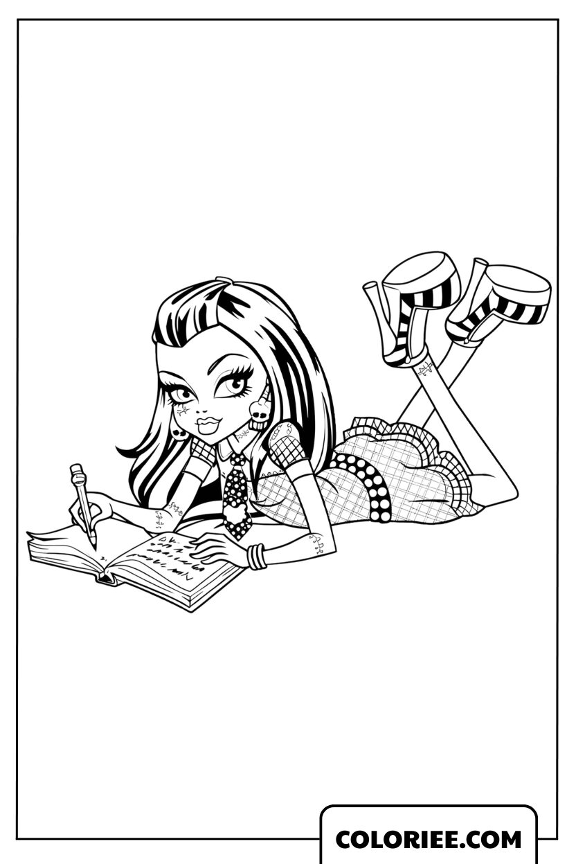 Coloriage Frankie Stein écrit son journal