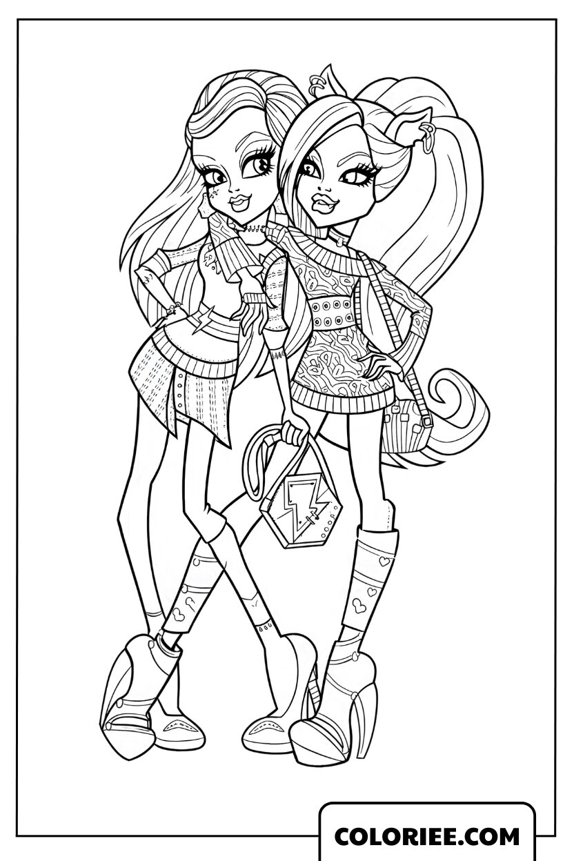 Coloriage Frankie Stein et Clawdeen Wolf