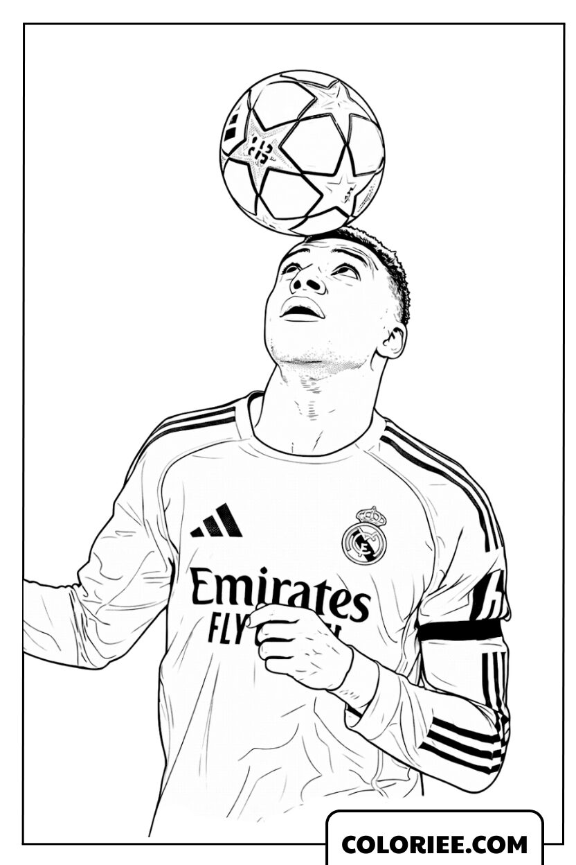 Coloriage Mbappé Jonglant avec le Ballon