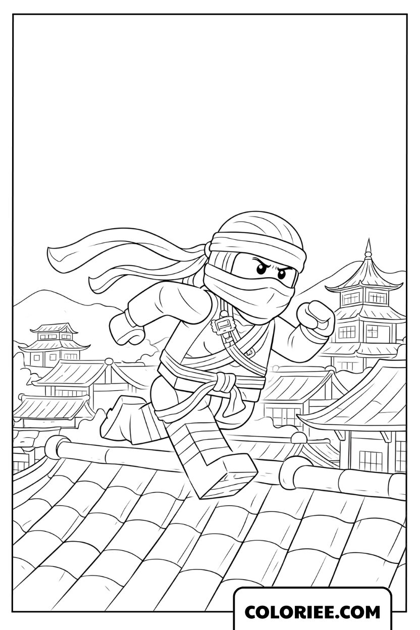 Coloriage Ninja courant sur les toits