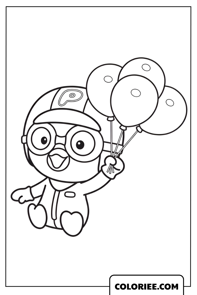 Coloriage Pororo avec des ballons