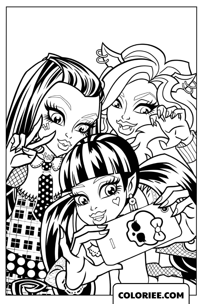 Coloriage Selfie Stylé entre Amies