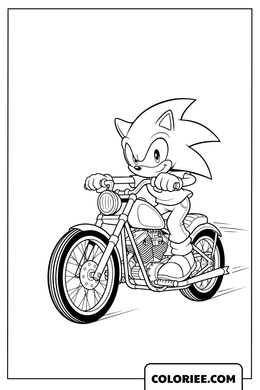 Coloriage Sonic à moto