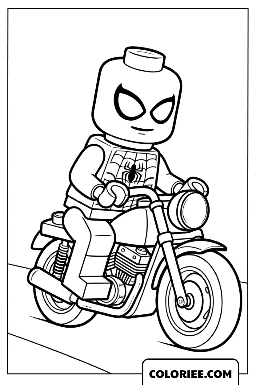 Coloriage Spiderman Lego à moto