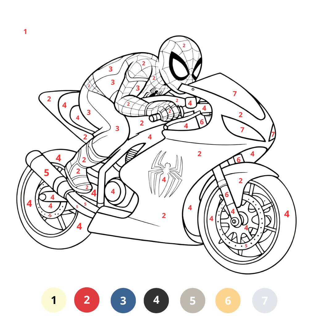 Coloriage Spiderman Moto par numéros (2)