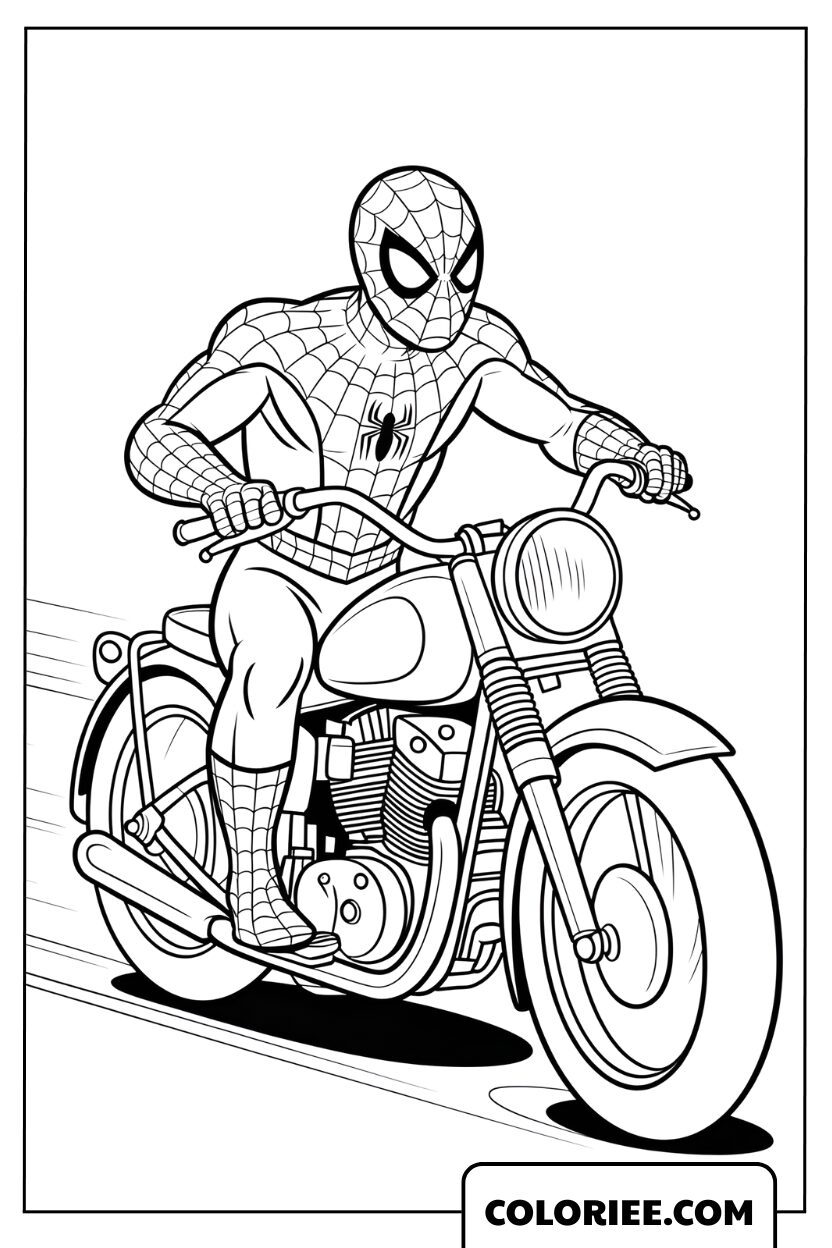 Coloriage Spiderman en moto puissante