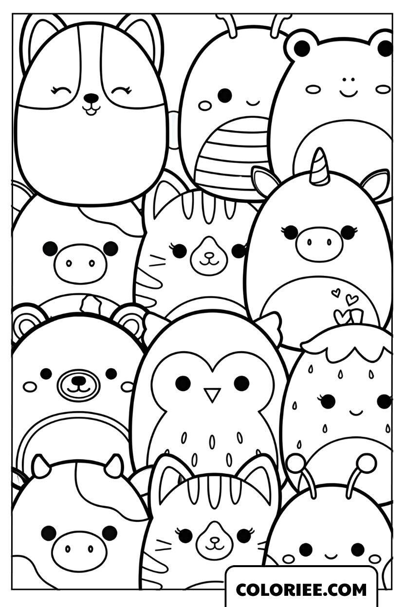 Coloriage Squishmallow Collection d’Animaux Adorables