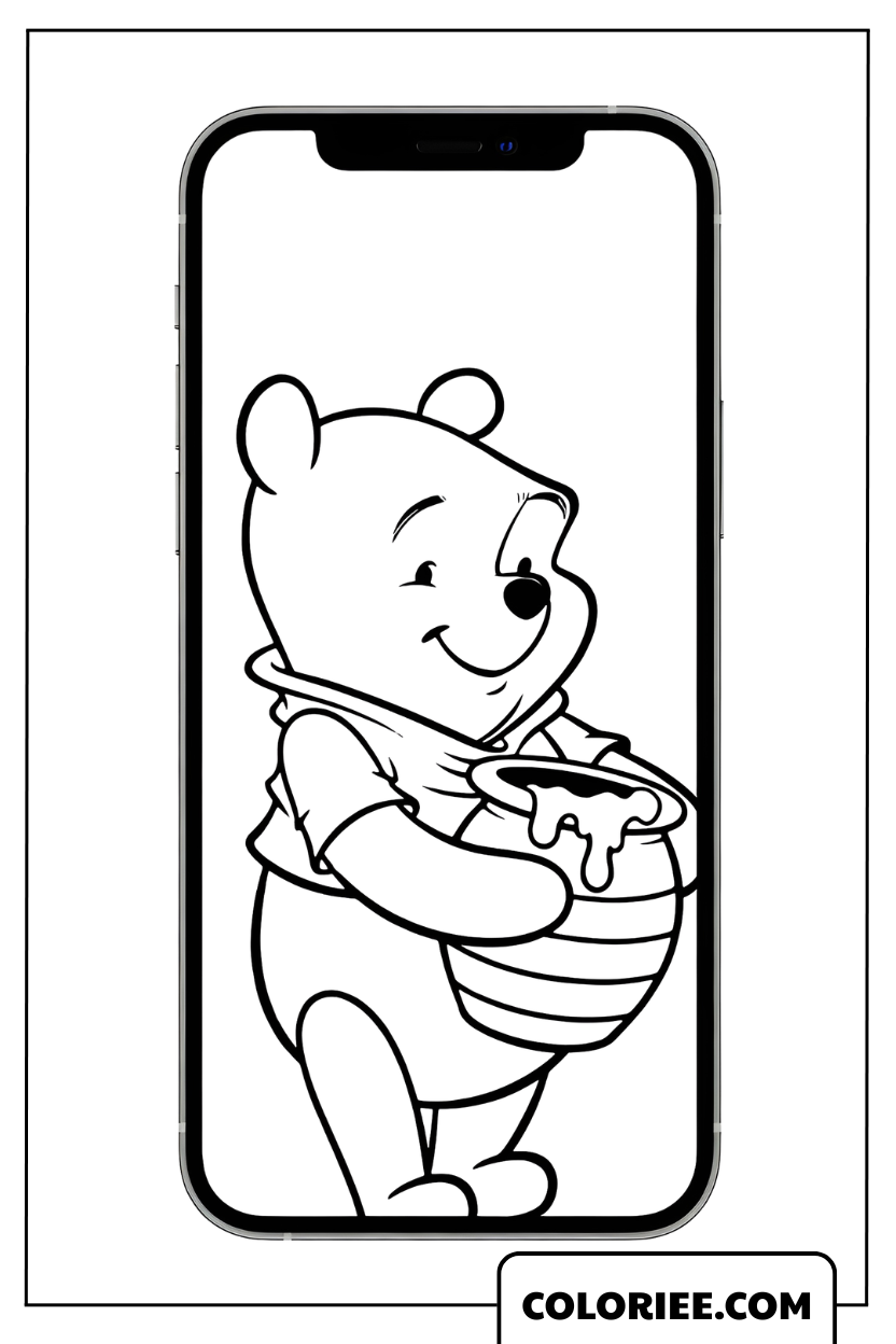 Coloriage Winnie l'Ourson sur l'écran iPhone