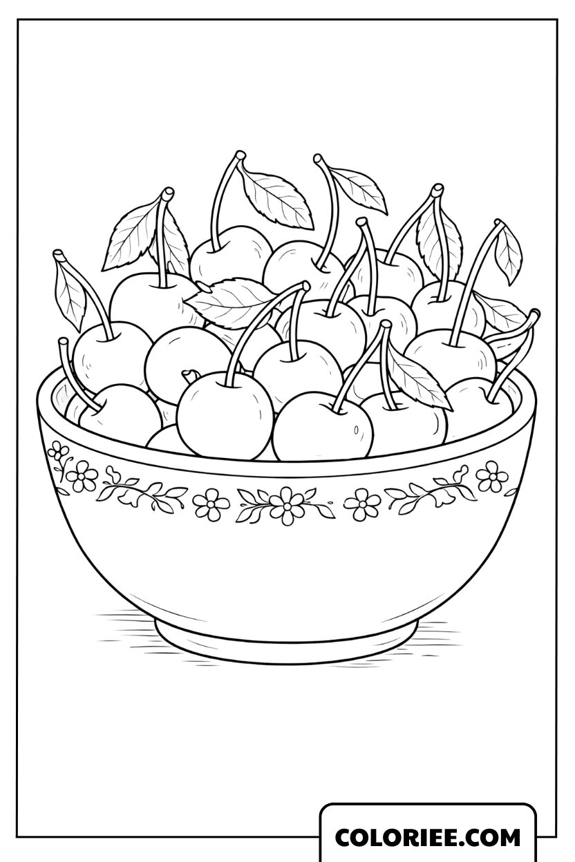 Coloriage bol de cerises bien mûres