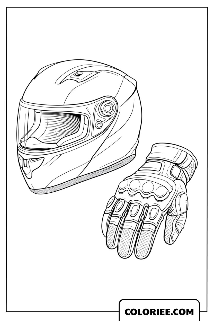 Coloriage casque et gants de moto