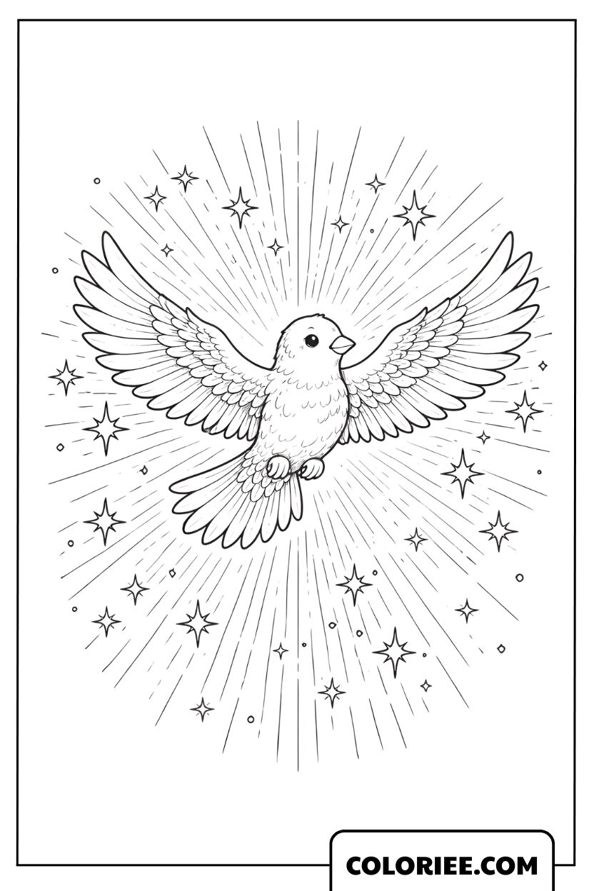 Coloriage colombe de la paix rayonnante