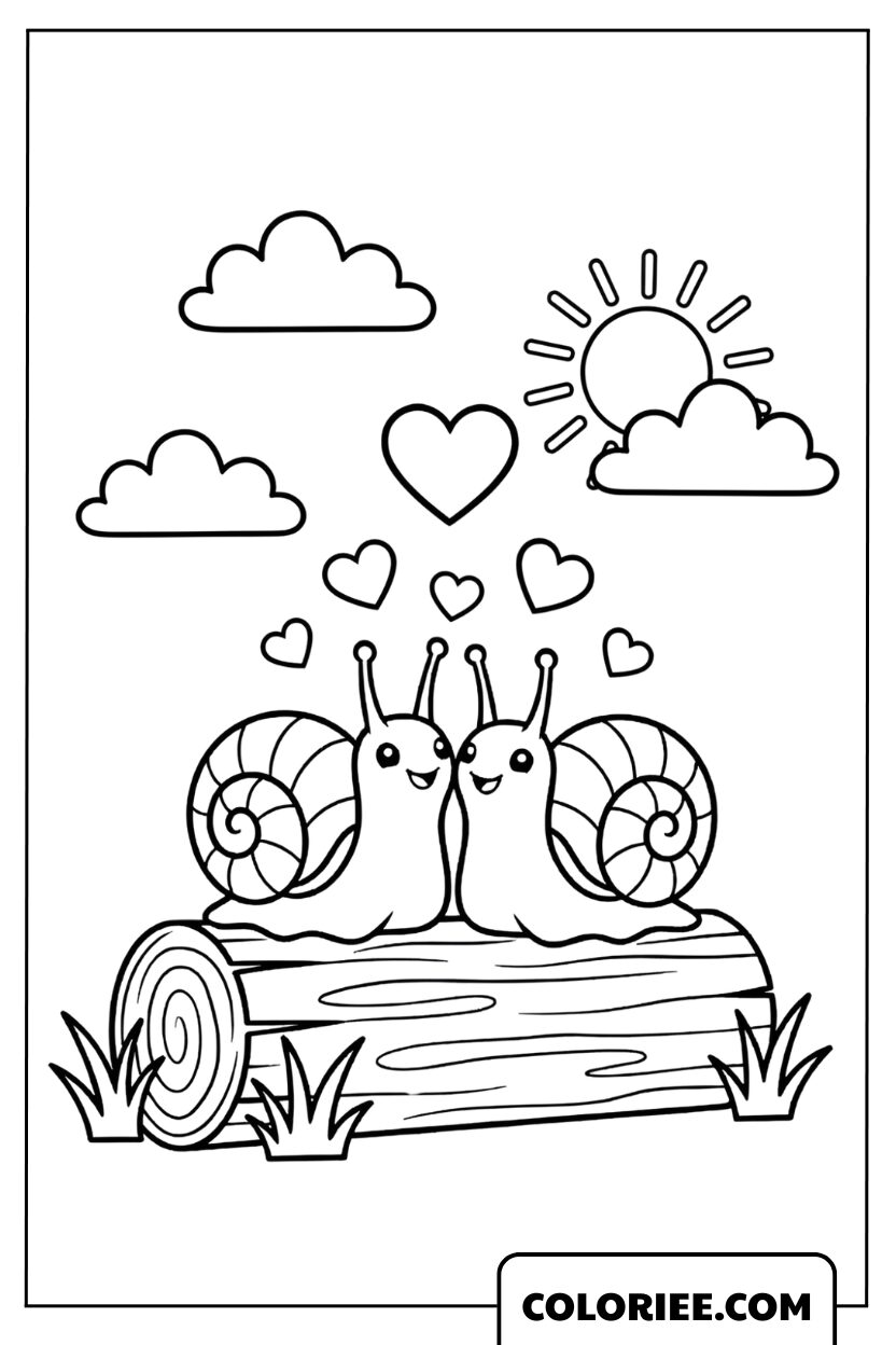 Coloriage couple d'escargots amoureux