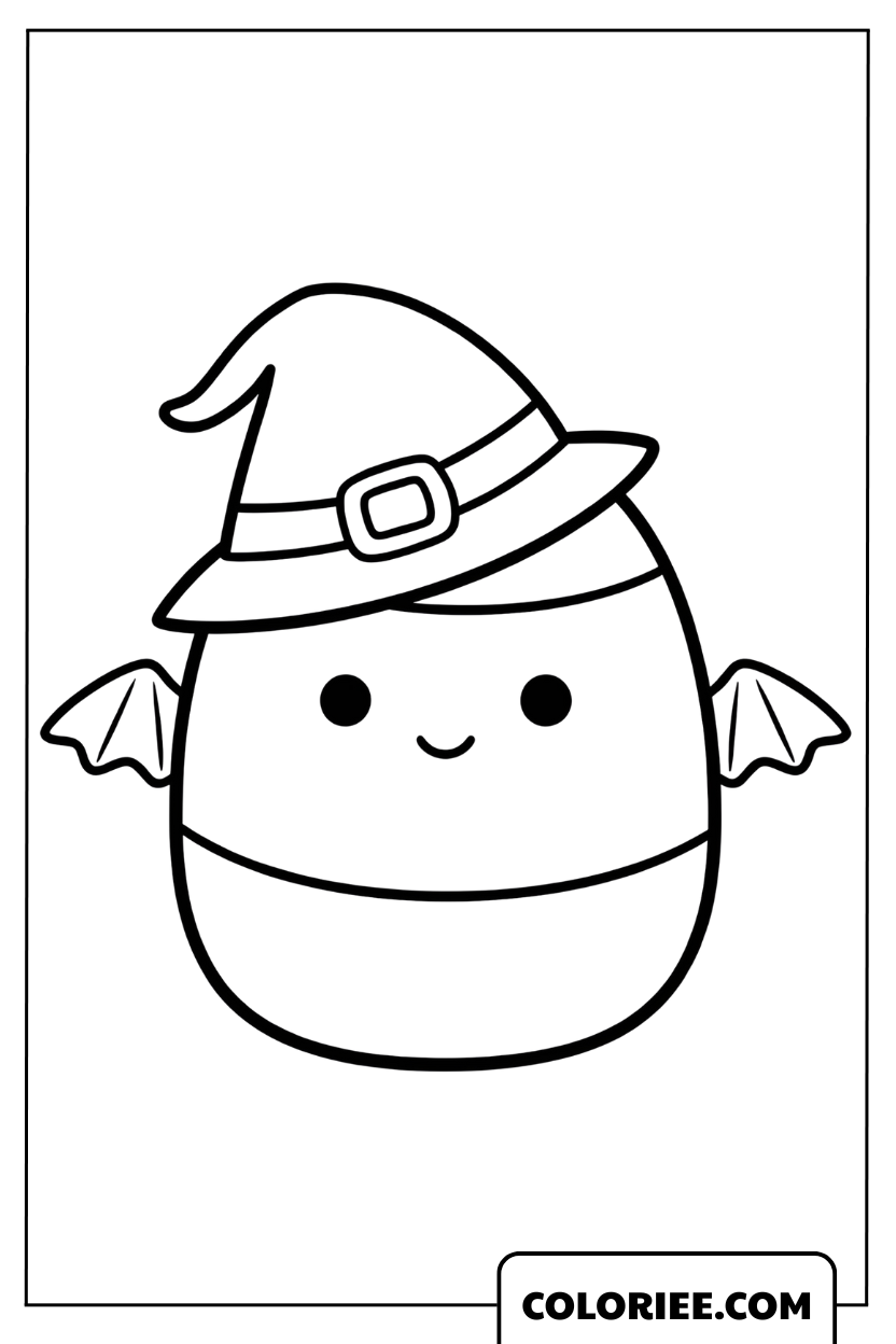 Coloriage de Cannon le bonbon Squishmallow en petit sorcier
