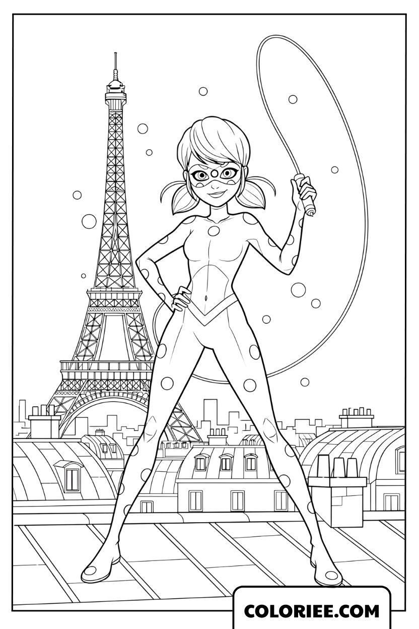 Coloriage de Ladybug sur les toits de Paris