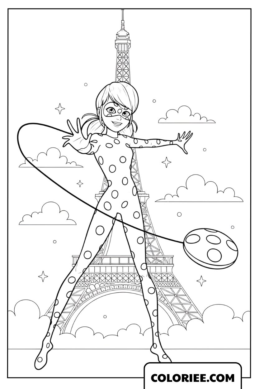 Coloriage de Ladybug utilisant son Yo-yo magique