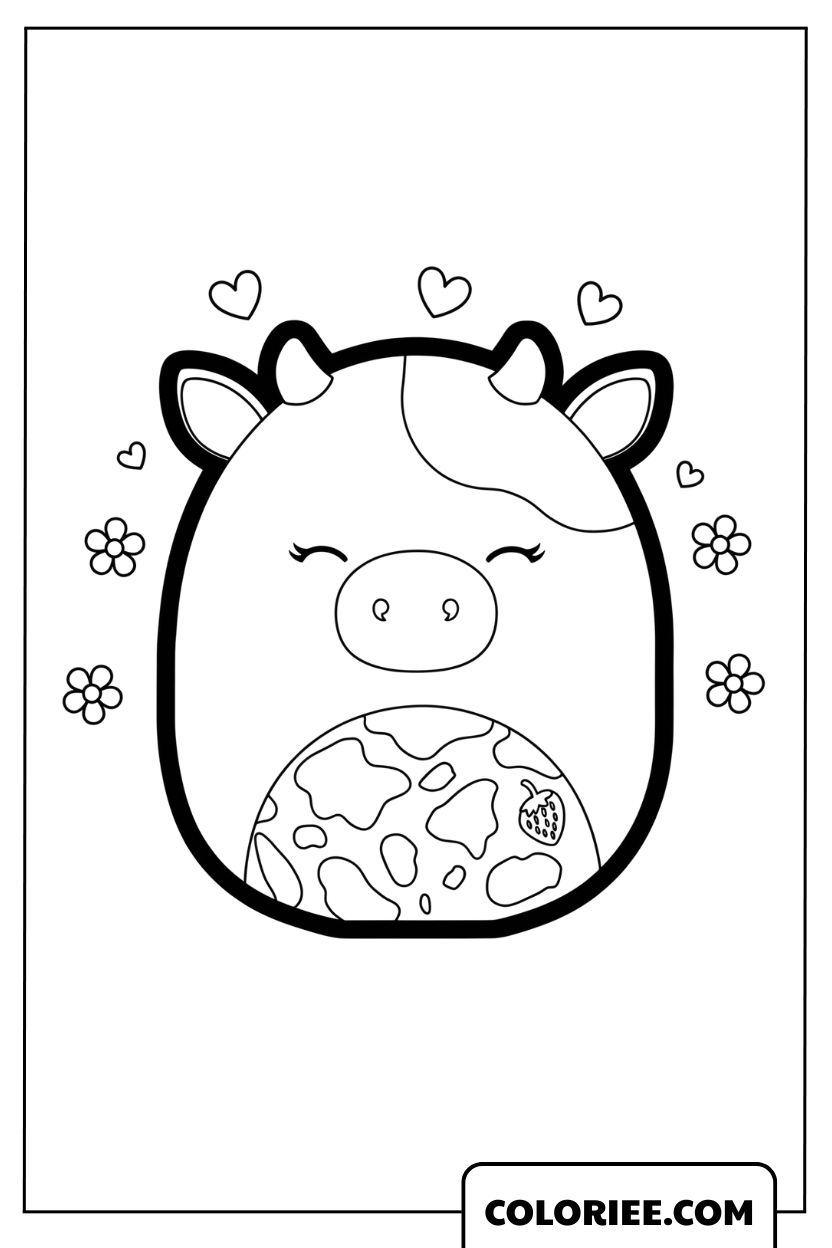 Coloriage de Reshma la vache Squishmallow mignonne