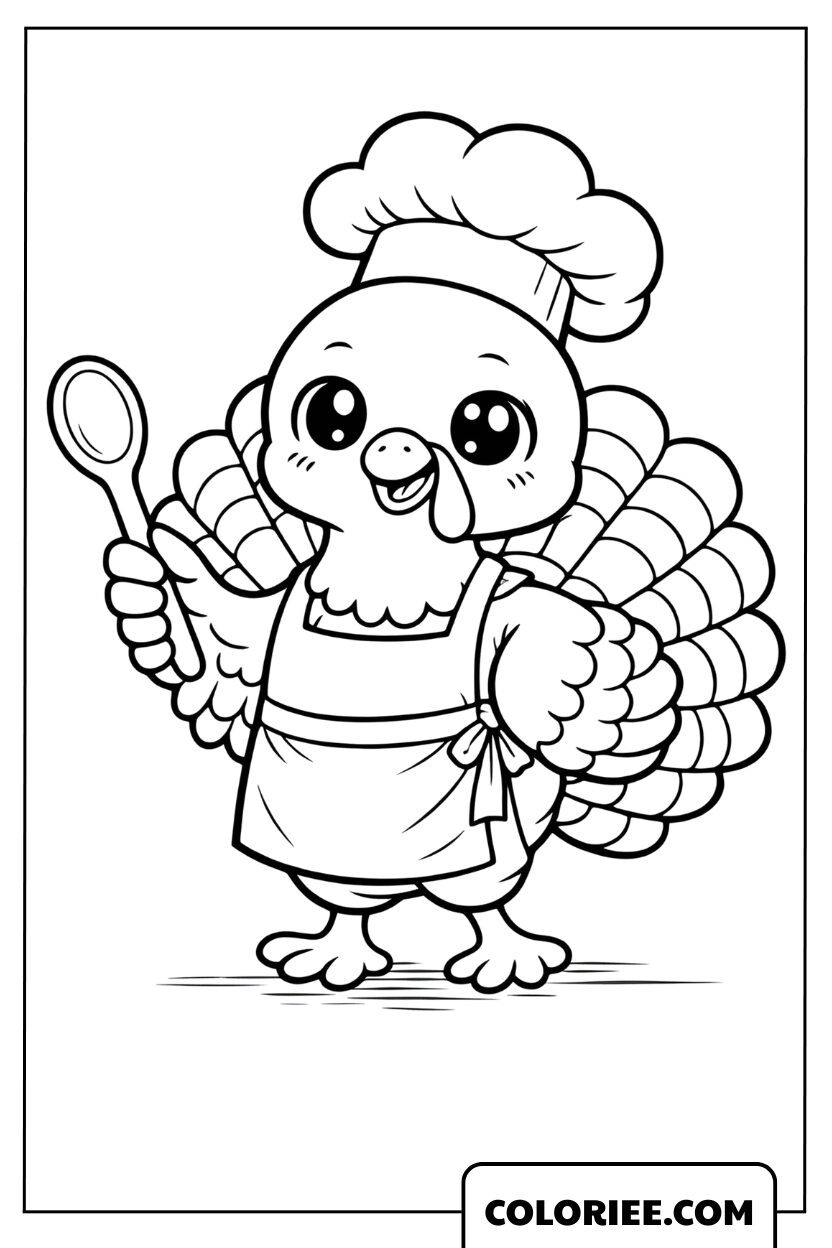 Coloriage de dinde chef joyeuse