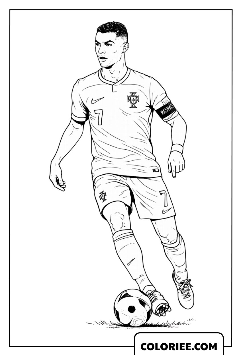 Coloriage de la légende Cristiano Ronaldo dribblant avec habileté