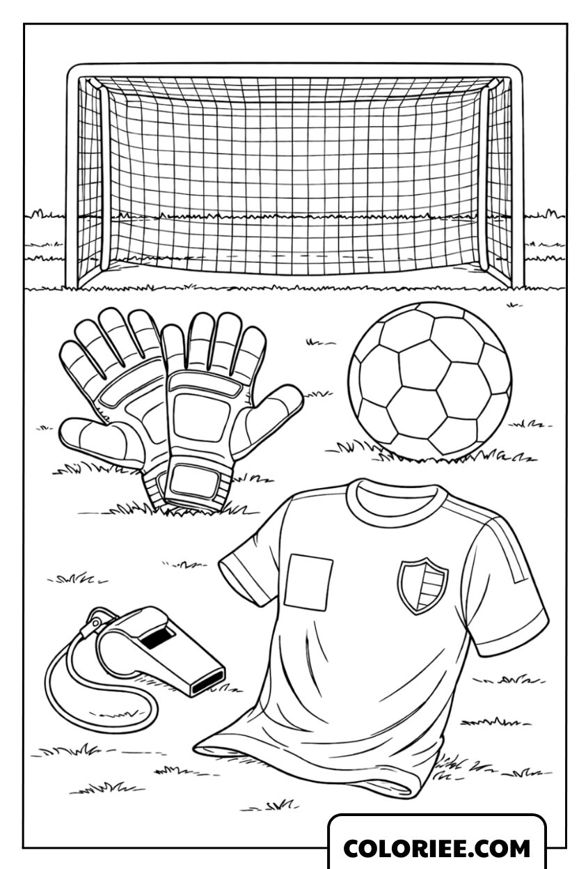 Coloriage de l'équipement complet et des gants de gardien
