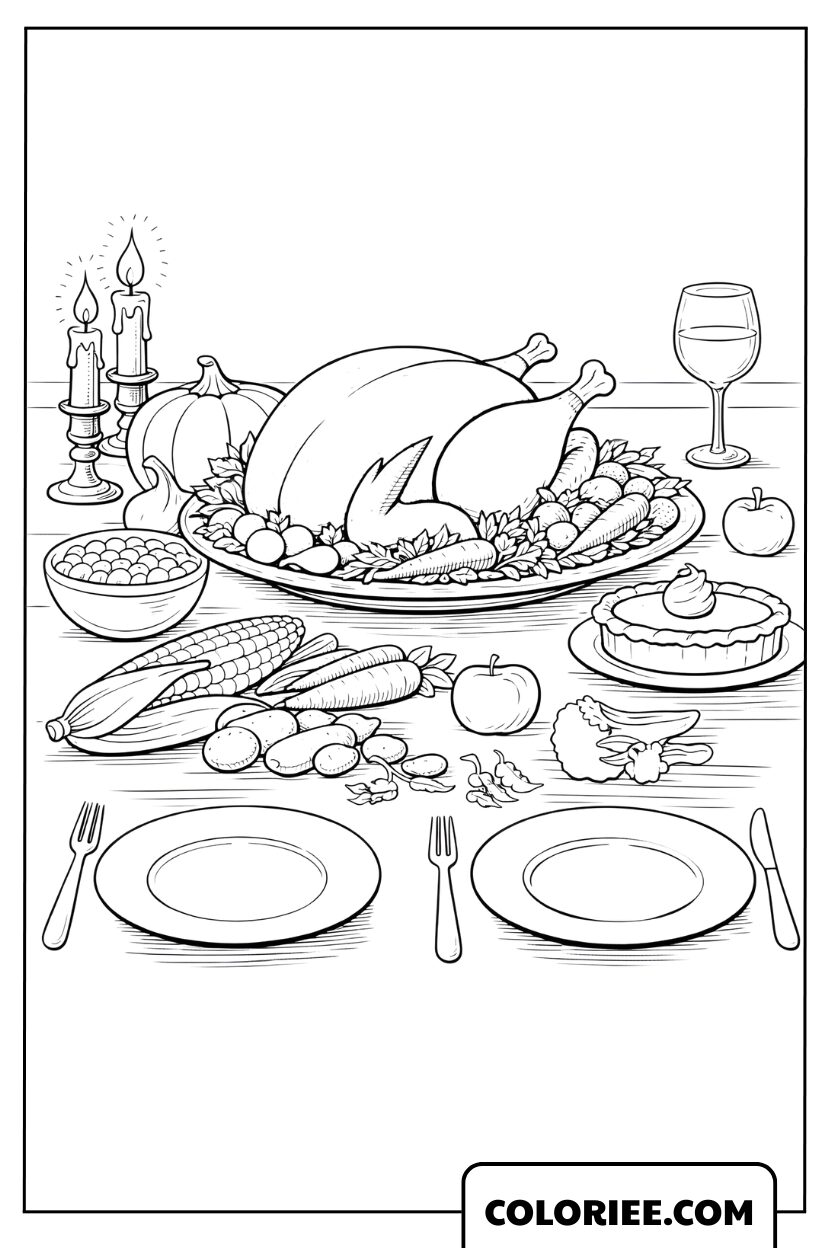 Coloriage du repas traditionnel d’Action de grâce