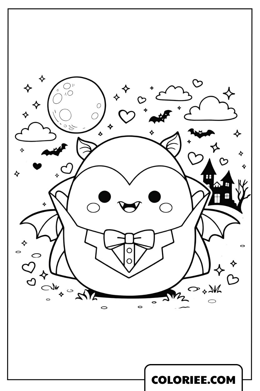 Coloriage du vampire Drake Squishmallow mystérieux