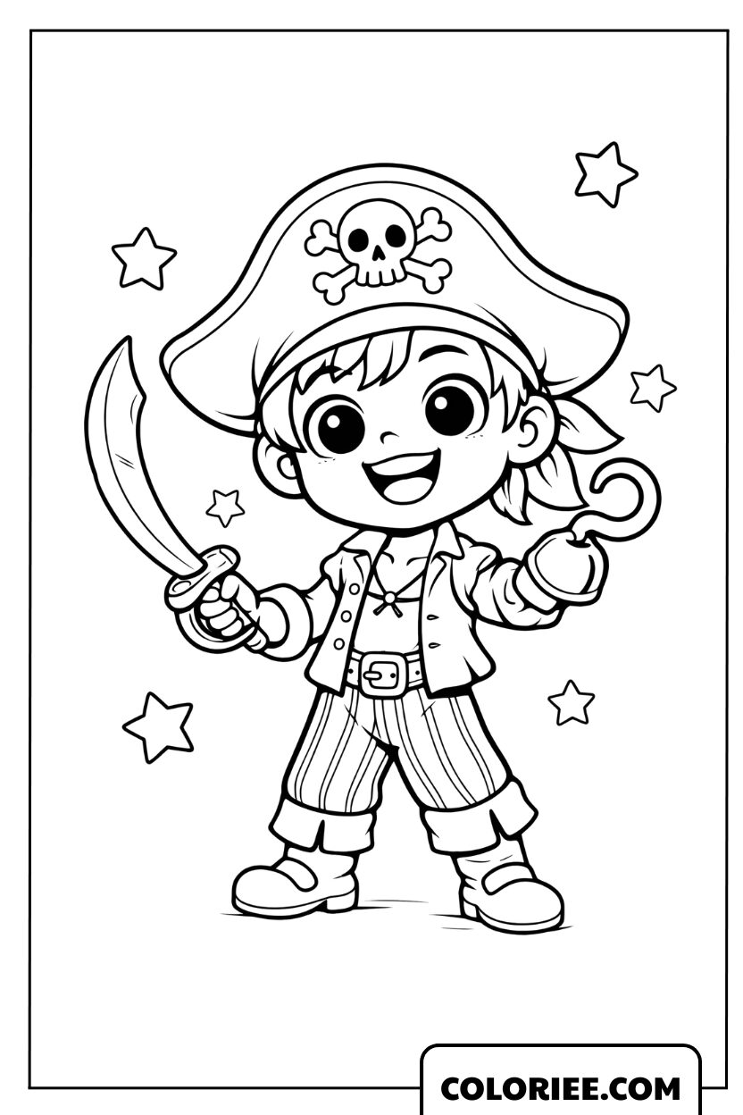 Coloriage d'un jeune pirate et son épée