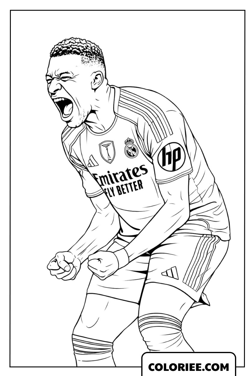 Coloriage d'un moment de célébration intense de Mbappé