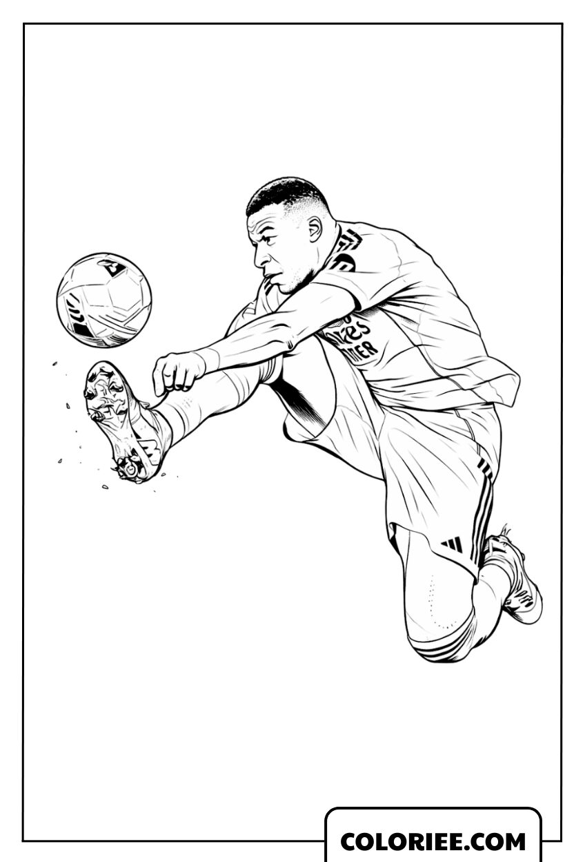 Coloriage d'une reprise de volée magistrale de Mbappé