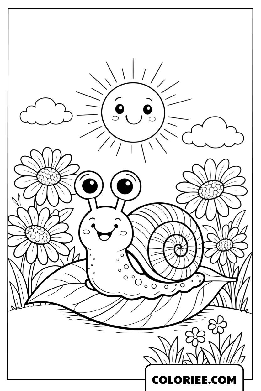 Coloriage escargot joyeux sous le soleil
