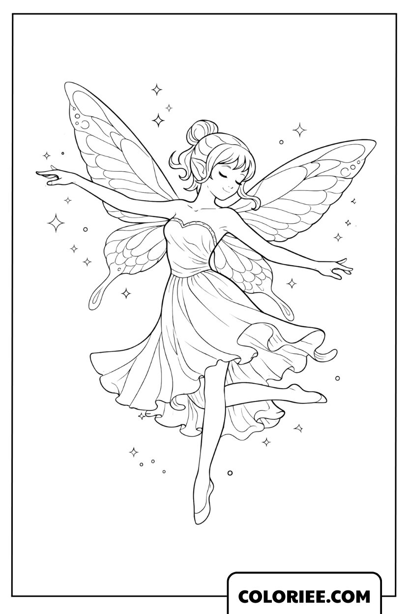 Coloriage fée dansant au cœur de la magie