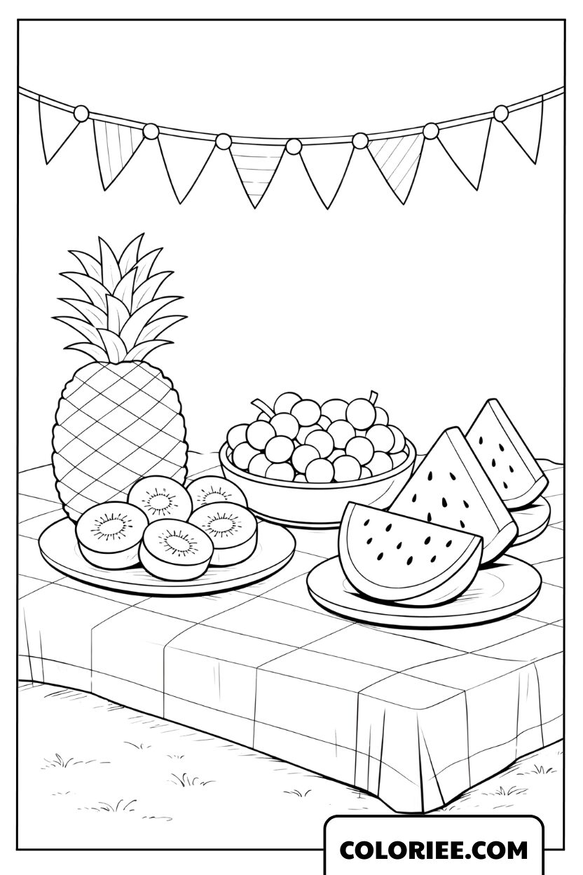 Coloriage fête des fruits tropicaux