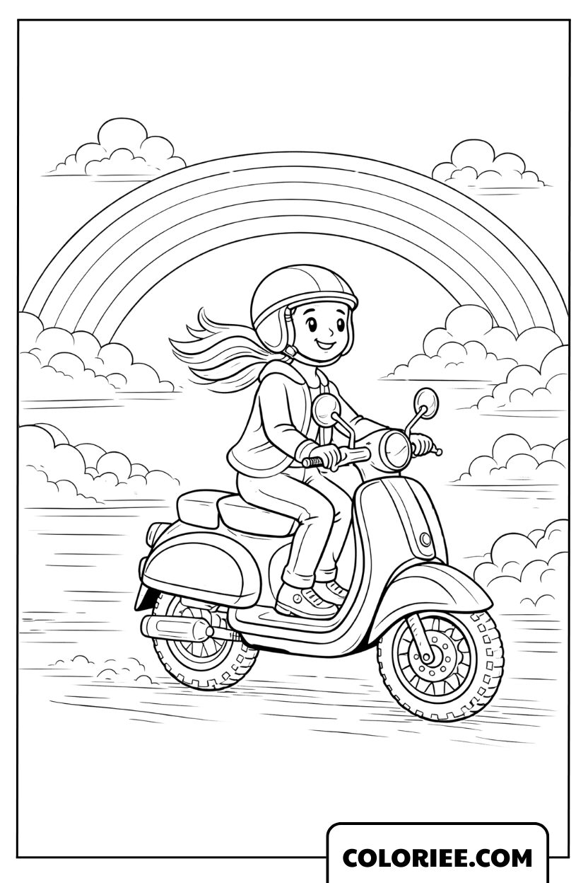 Coloriage fille en scooter