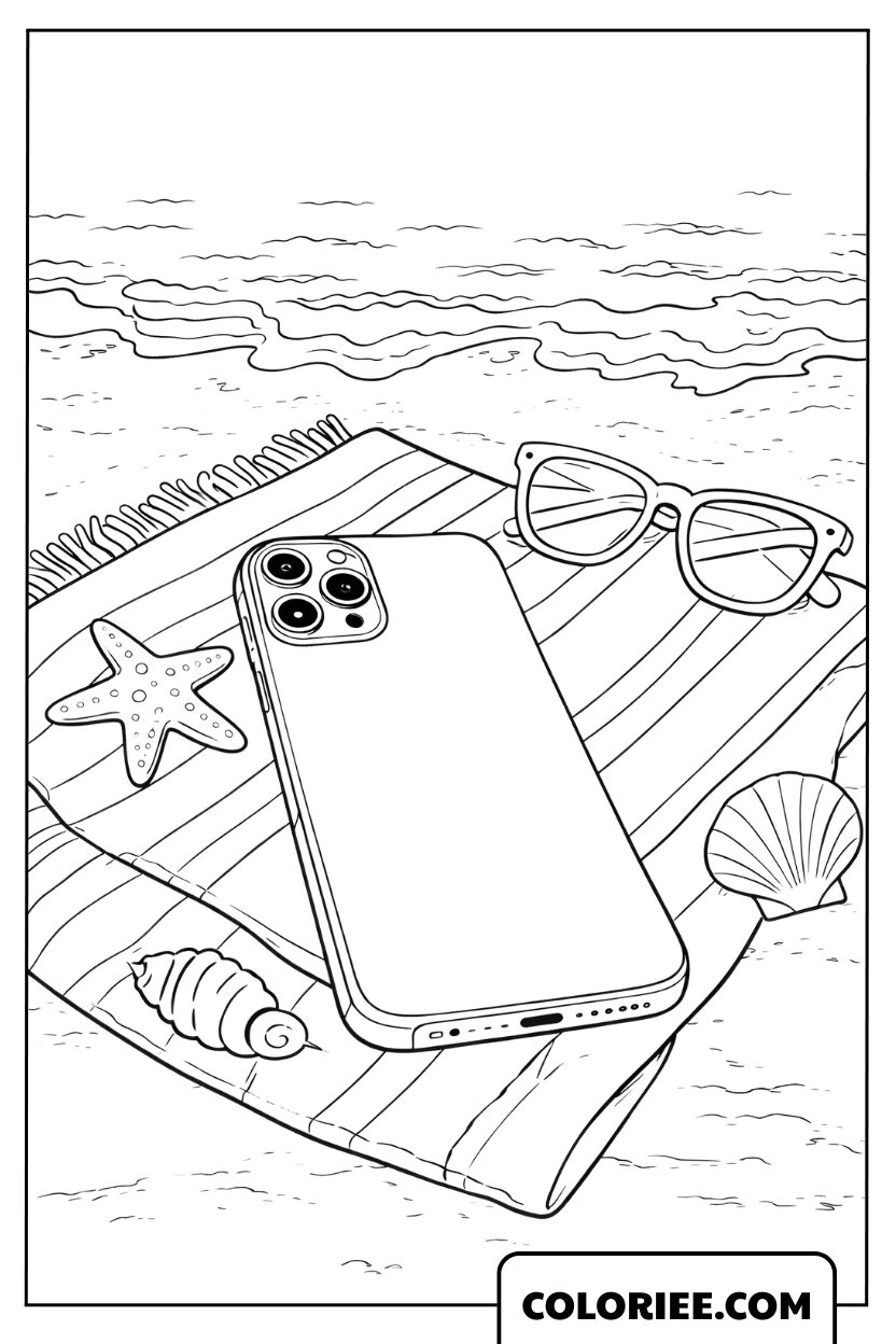 Coloriage iPhone en vacances à la plage