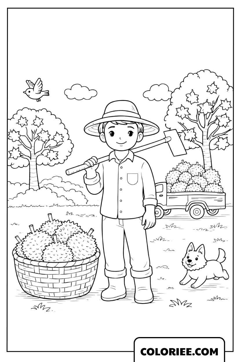 Coloriage le jour de la récolte des fruits