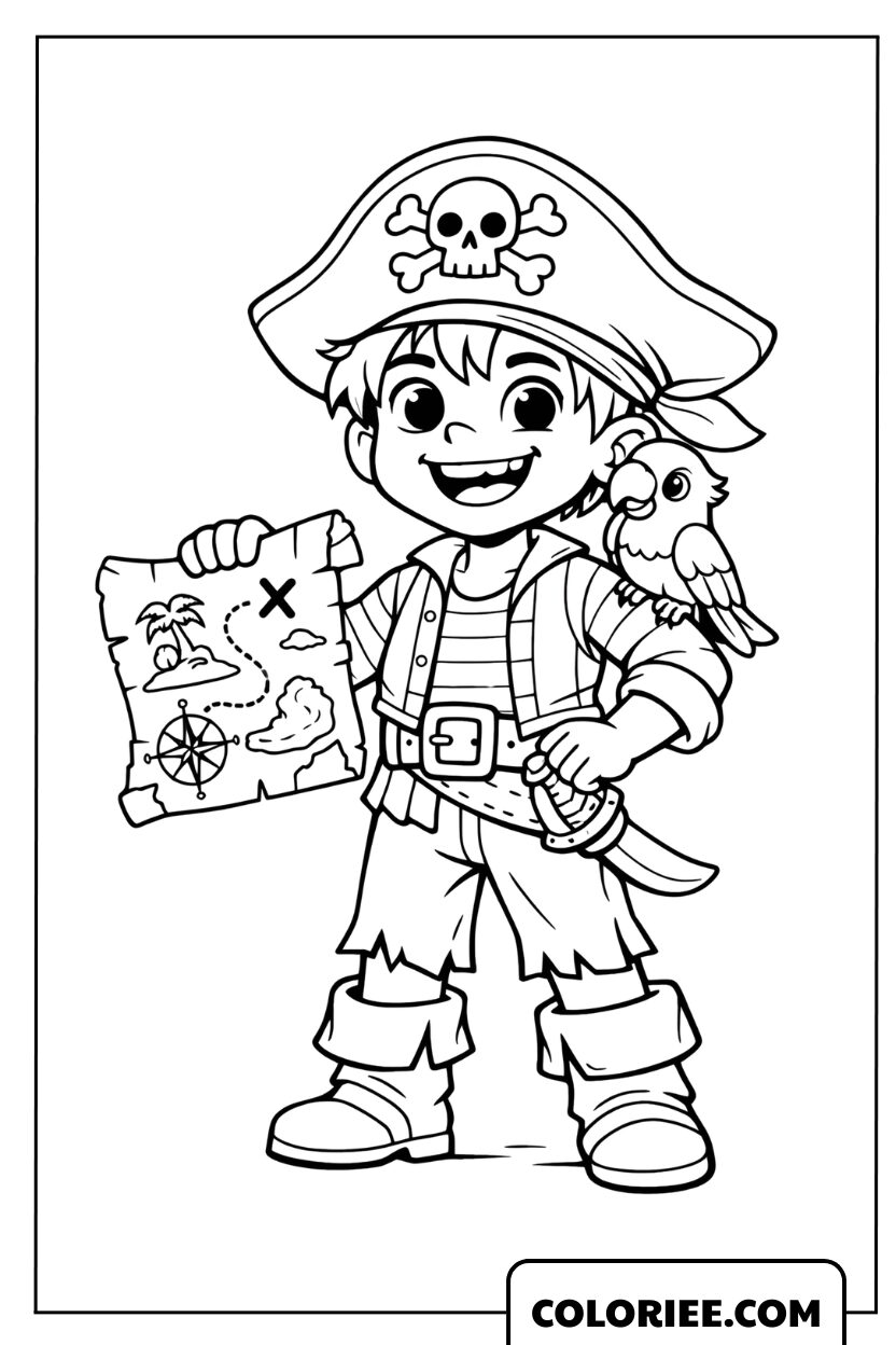 Coloriage le petit pirate et sa carte