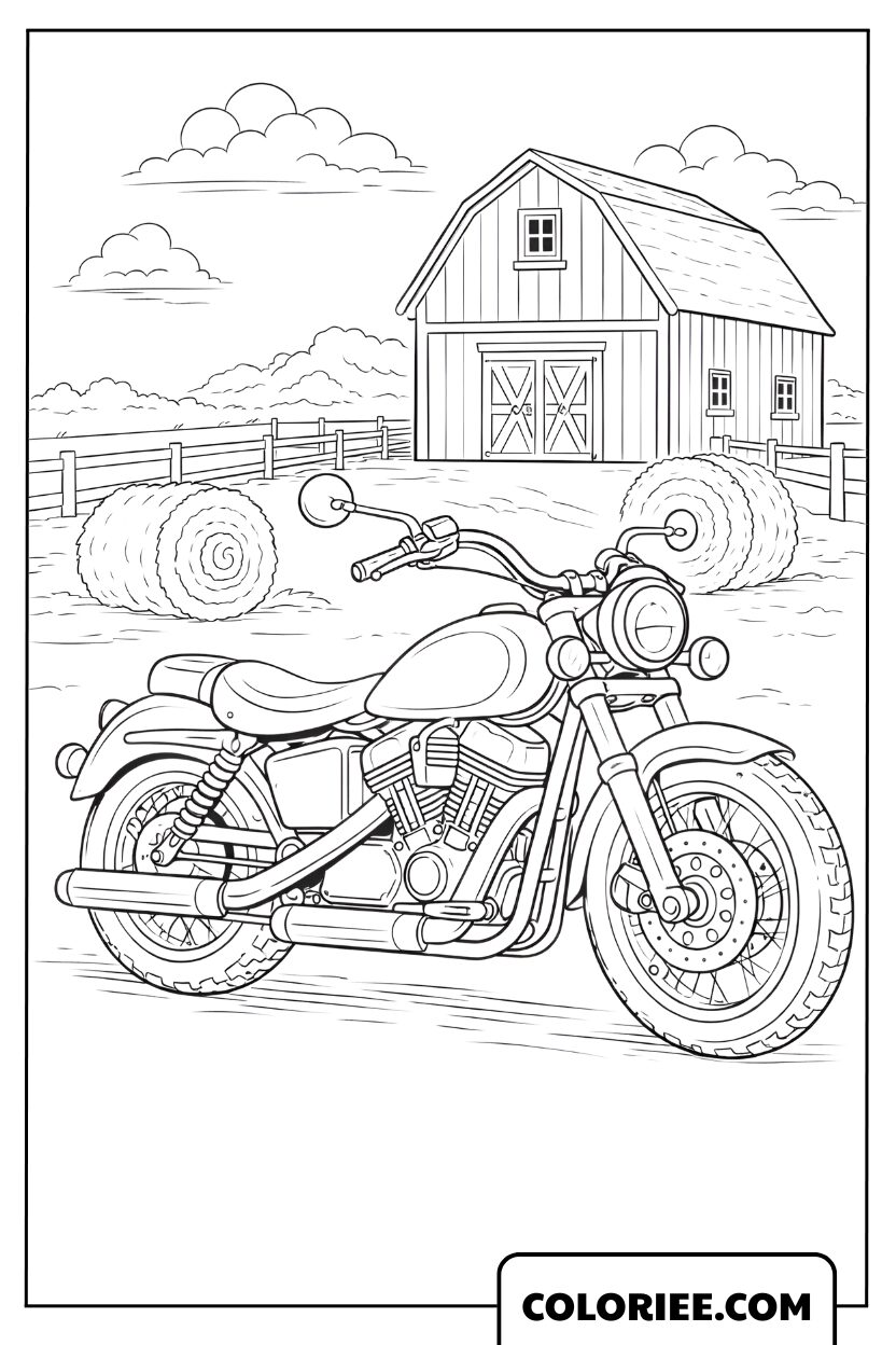 Coloriage moto classique à la ferme